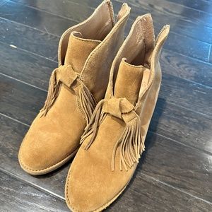 UGG Tan Suede Ankle Boots with Fringe
